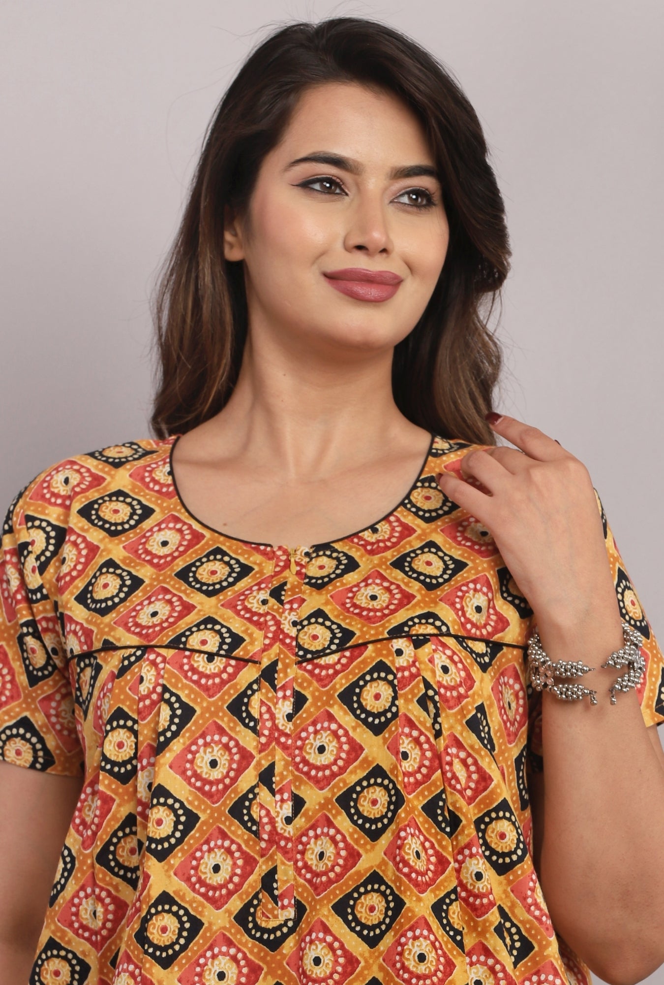 Meenakari Rust Cotton Printed Nightwear Gowns