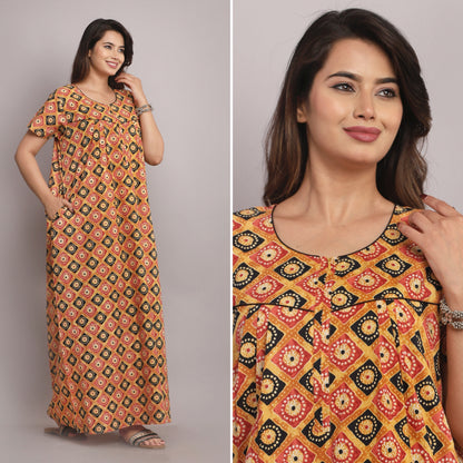 Meenakari Rust Cotton Printed Nightwear Gowns