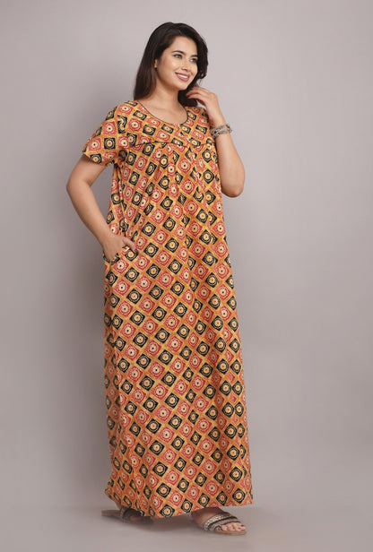 Meenakari Rust Cotton Printed Nightwear Gowns