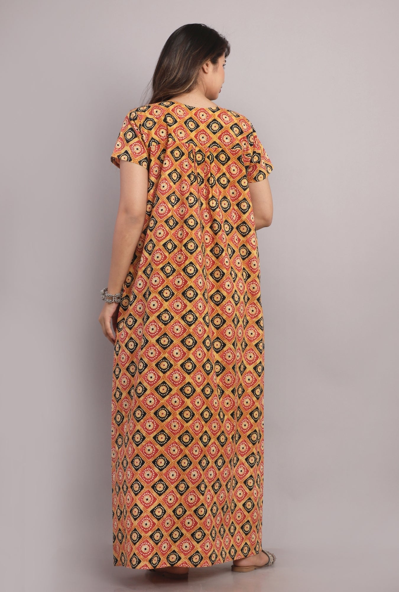 Meenakari Rust Cotton Printed Nightwear Gowns