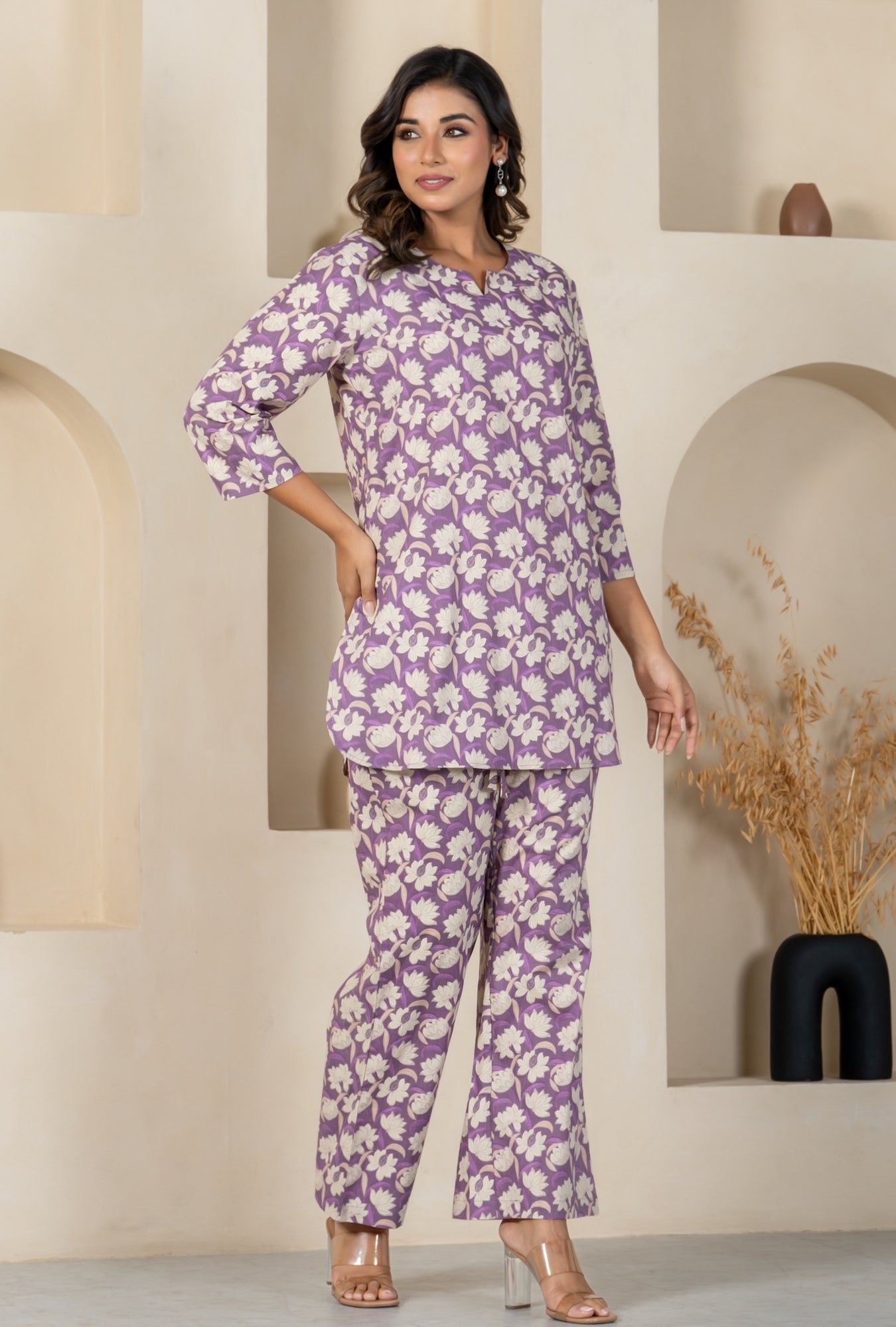 Violet Flora Print Cotton Loungewear set