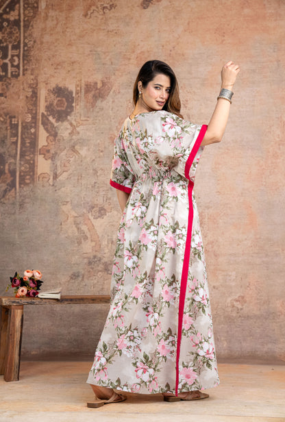 Blossom Flower Grey Loungewear Cotton Kaftan
