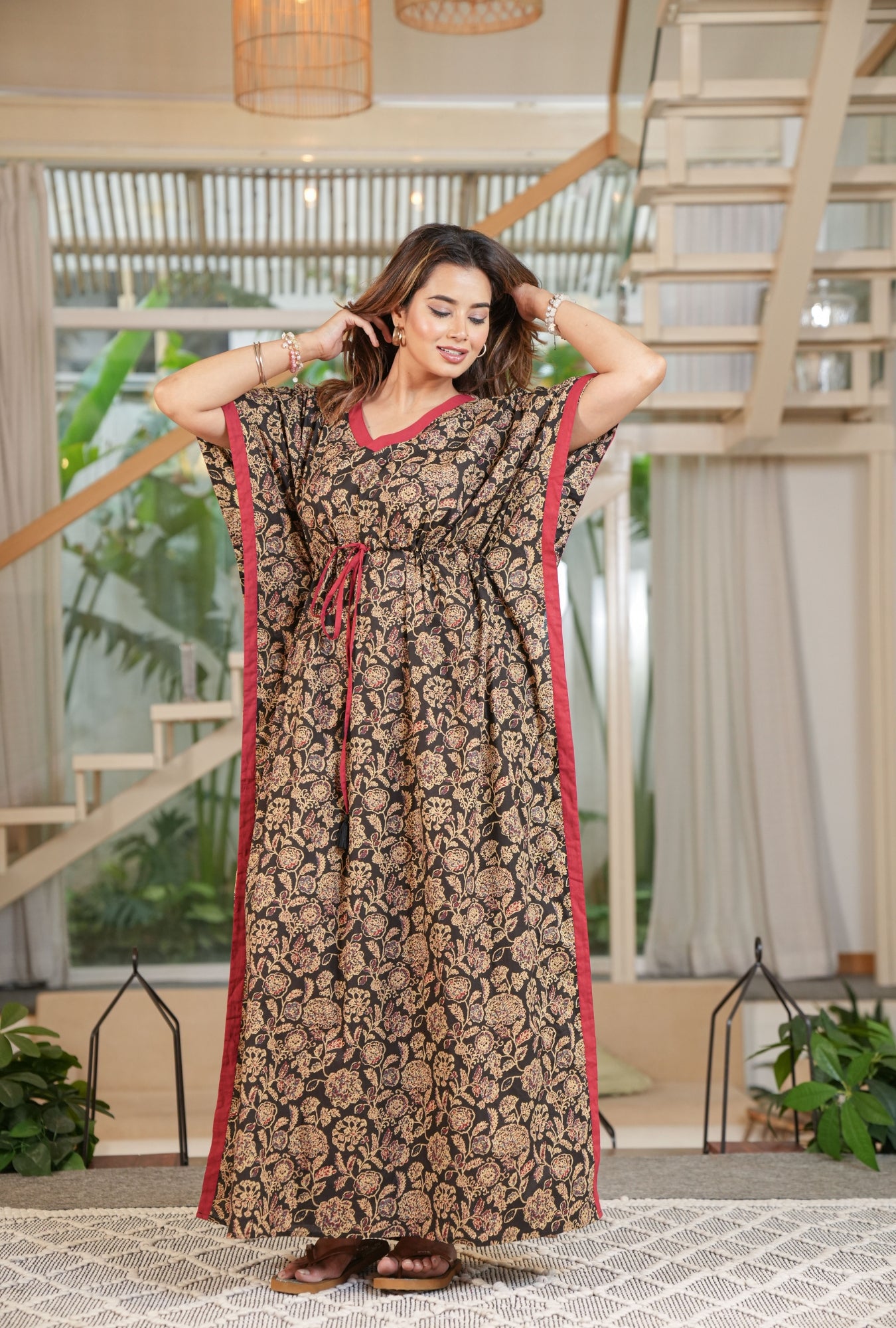 Flora Ajrak Black Loungewear Cotton Kaftan