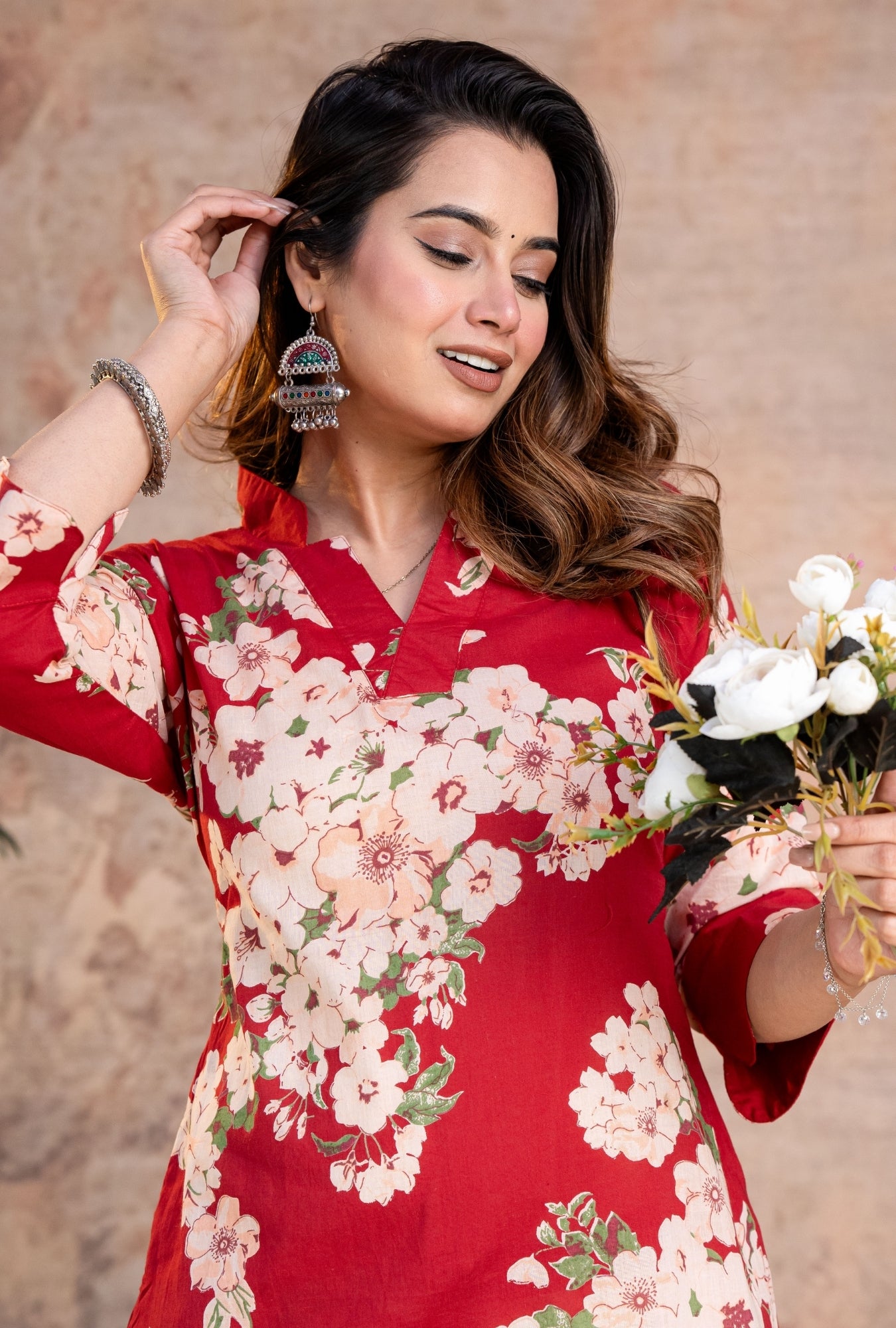 Rosella Red Printed Cotton Co-ords Set