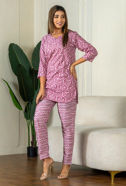 Flora Nook Wineberry Cotton Loungewear set