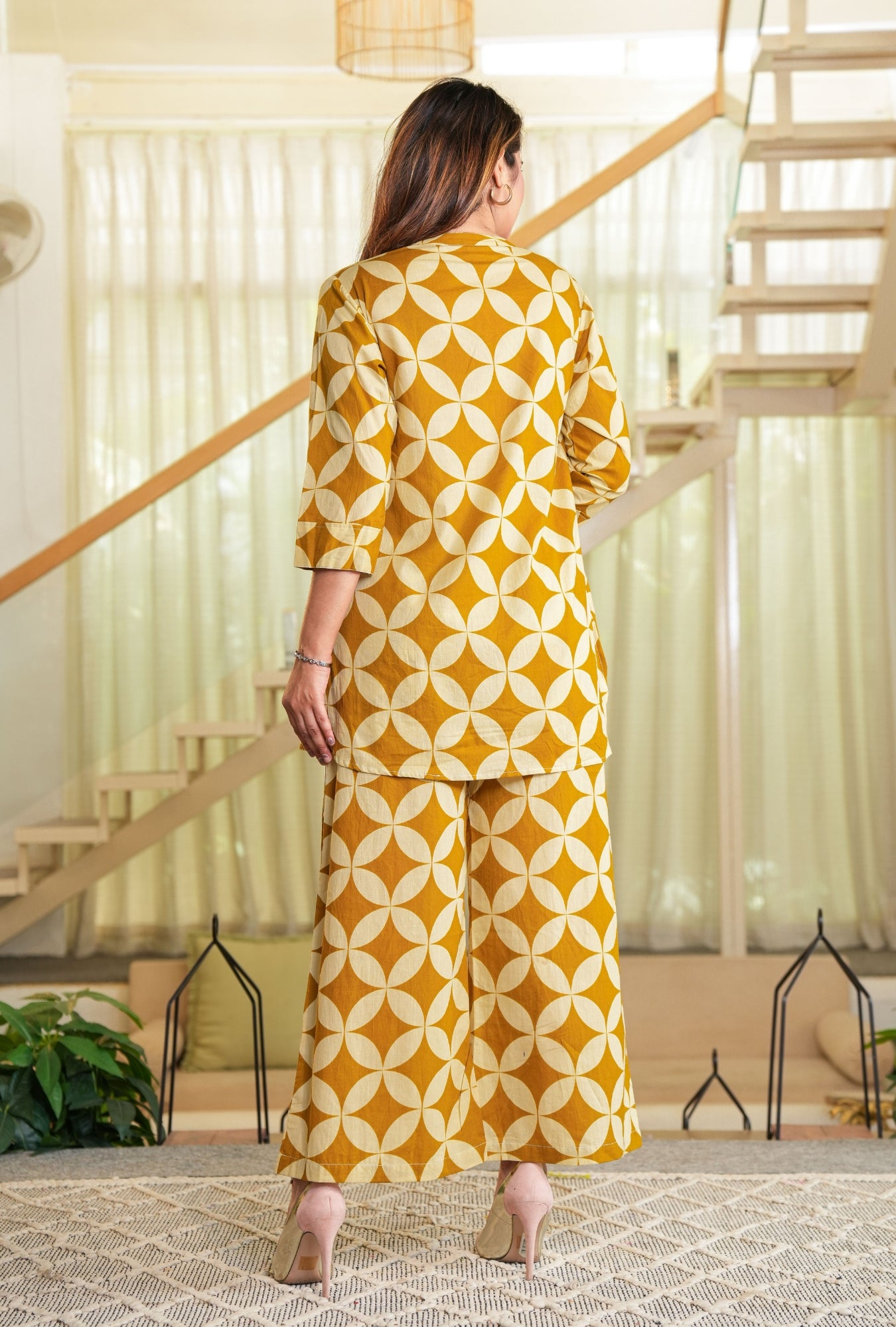 Cubika Mustard Printed Cotton Co-ords Set