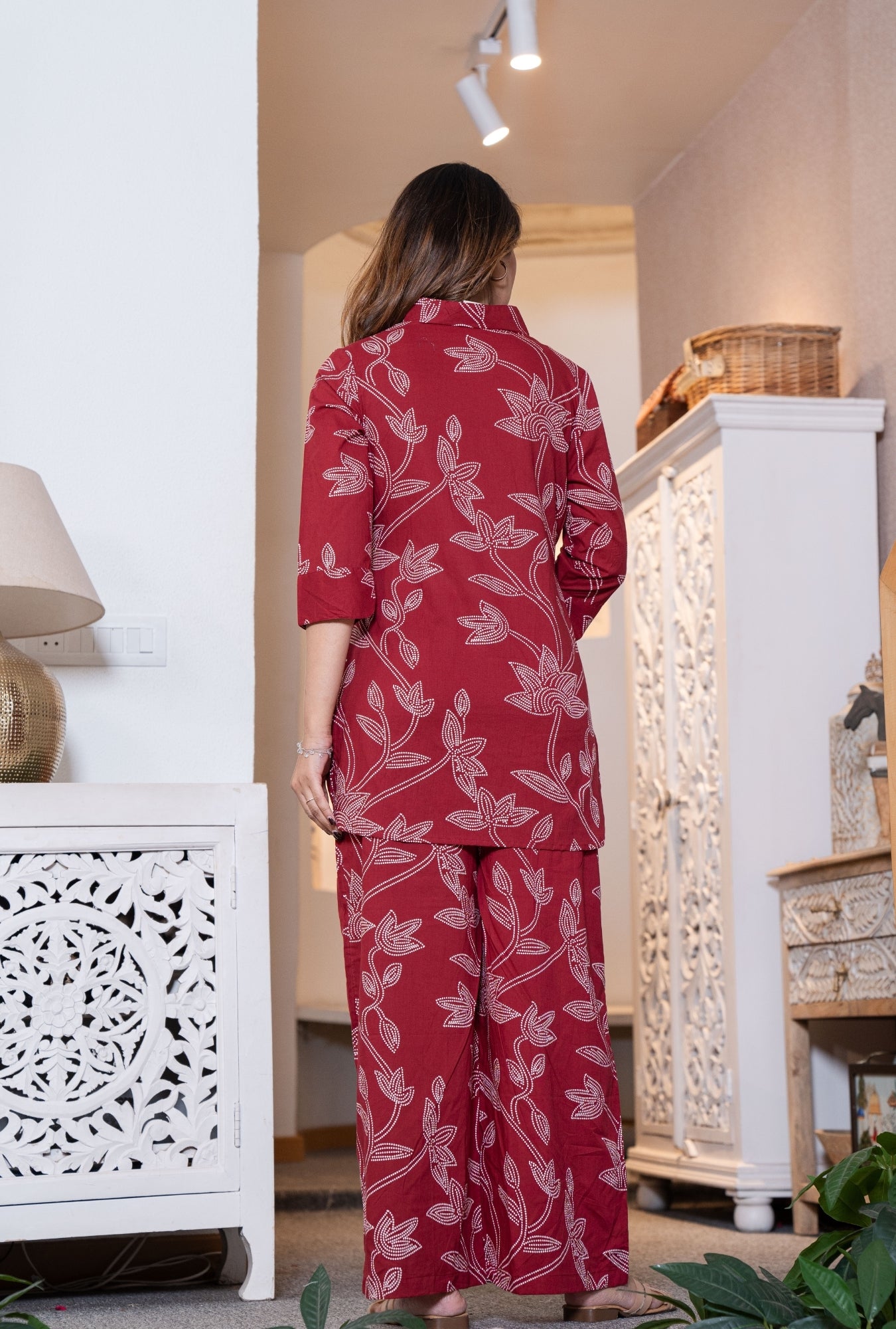 Heritage Dot Maroon Printed Cotton Co-ords Set