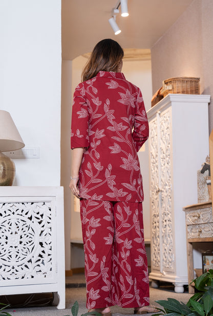 Heritage Dot Maroon Printed Cotton Co-ords Set