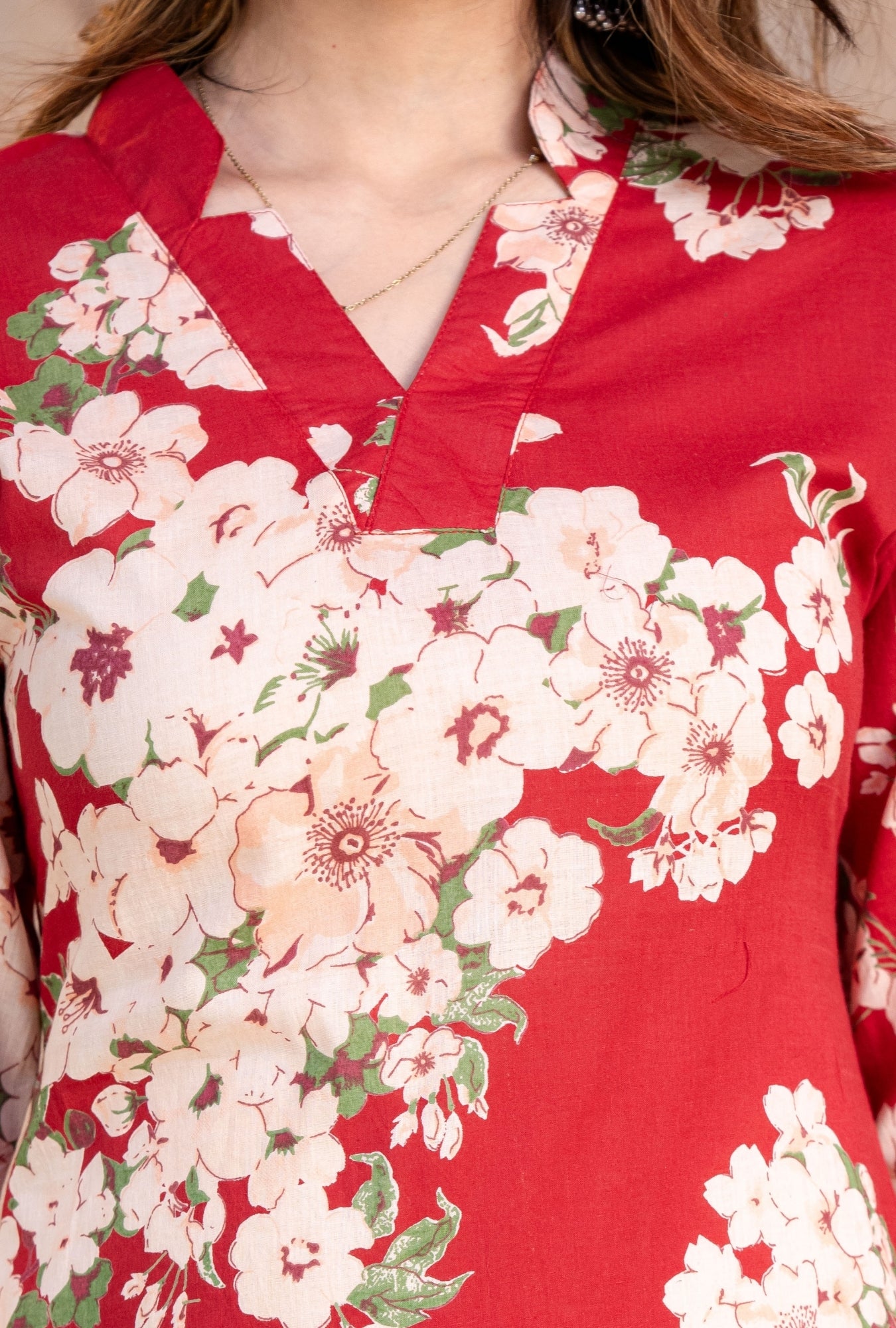 Rosella Red Printed Cotton Co-ords Set