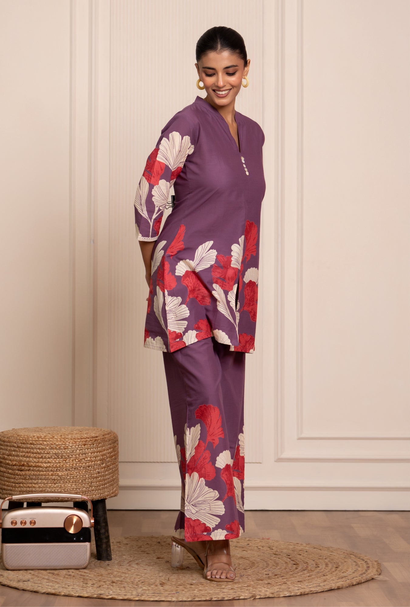 Flora Mist Purple Printed Cotton Co-ords Set