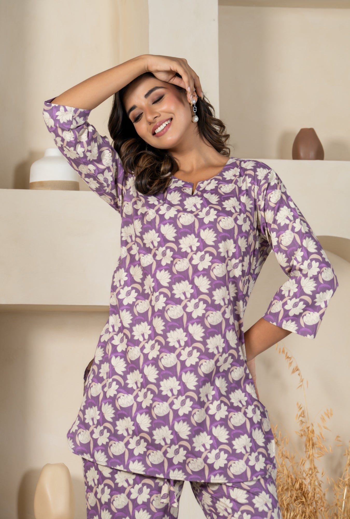 Violet Flora Print Cotton Loungewear set