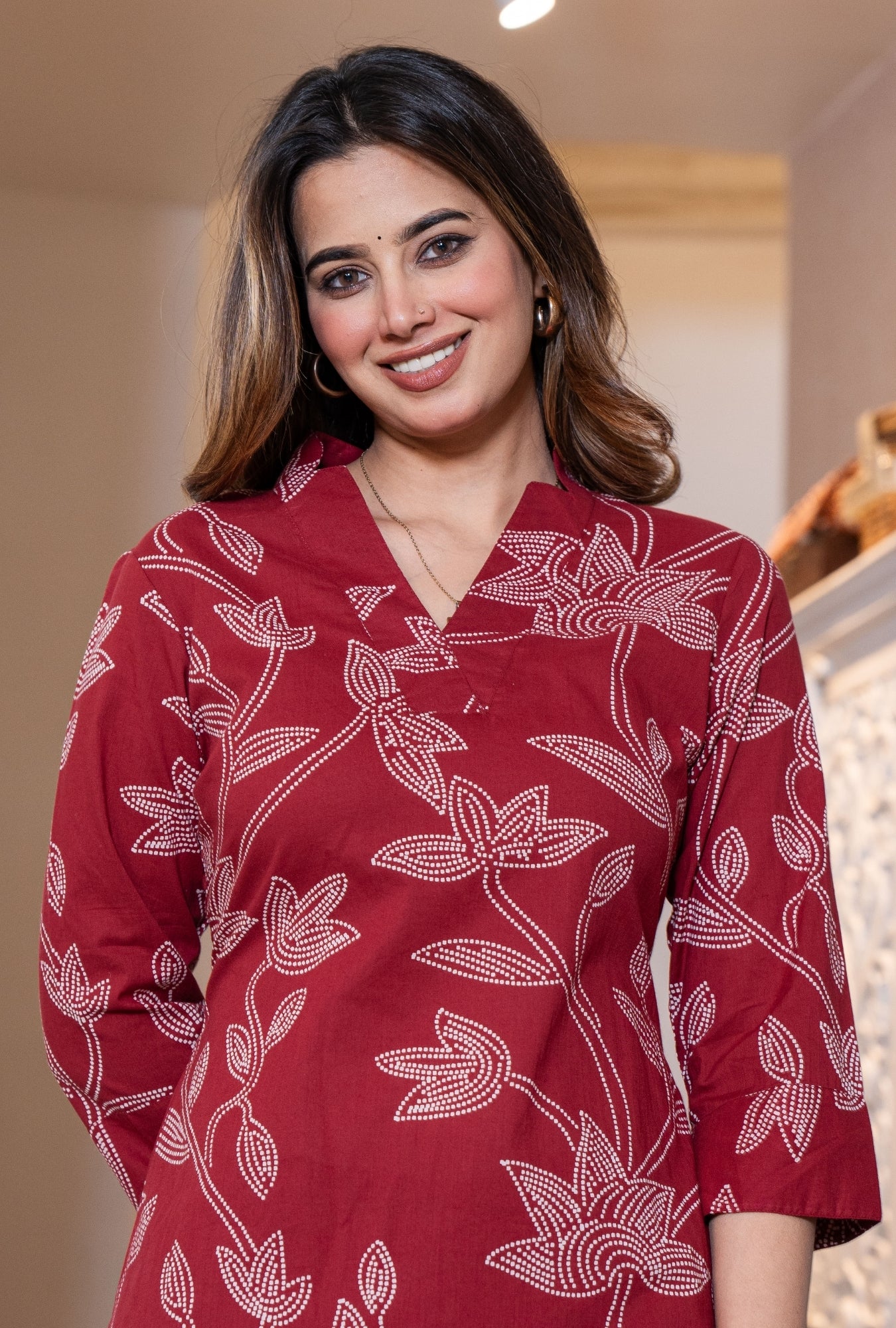 Heritage Dot Maroon Printed Cotton Co-ords Set