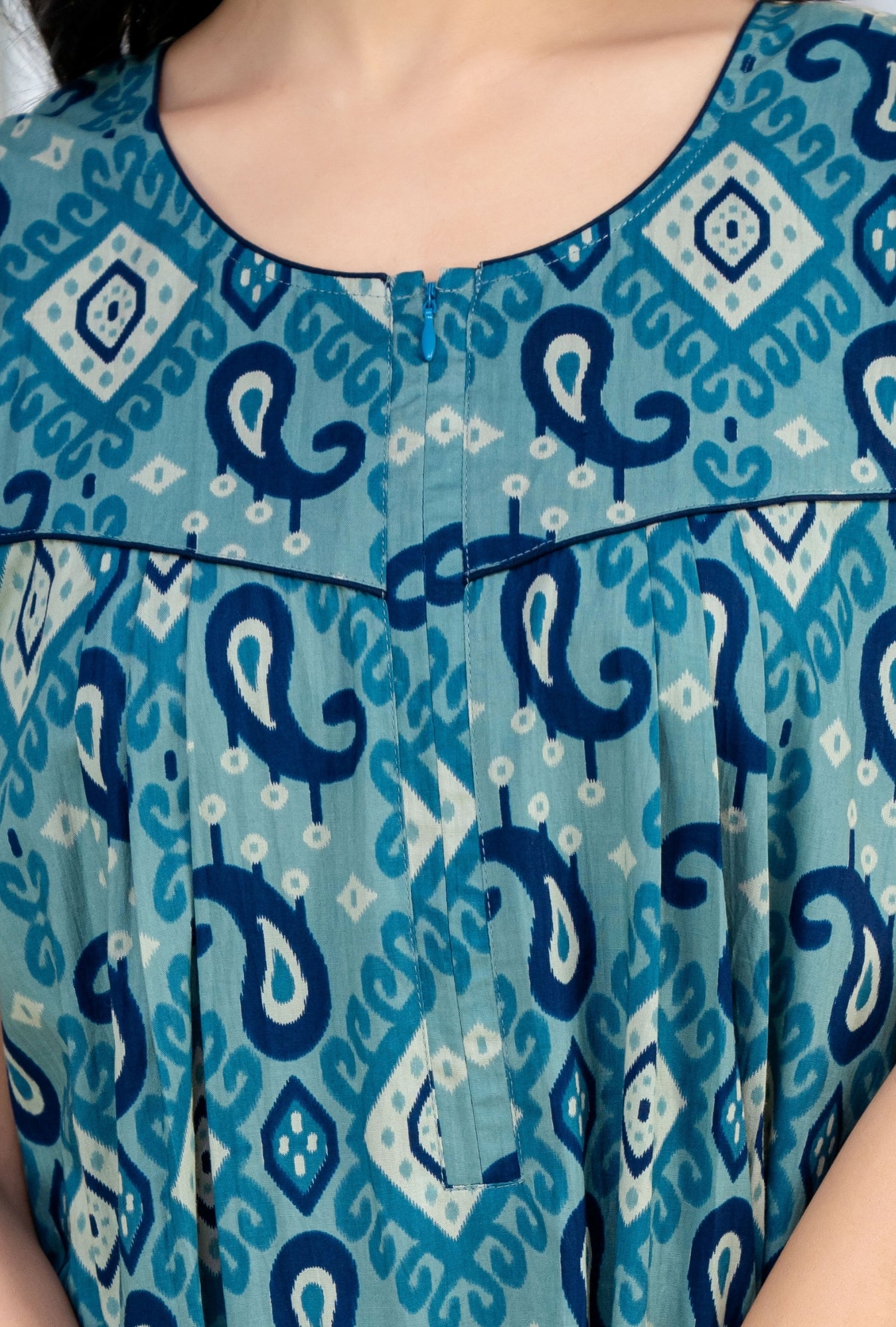 Ikkat Kairy Blue Cotton Printed Nightwear Gowns