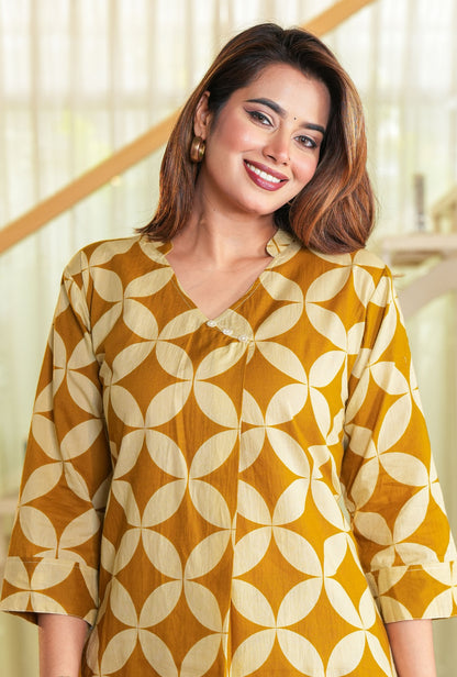 Cubika Mustard Printed Cotton Co-ords Set
