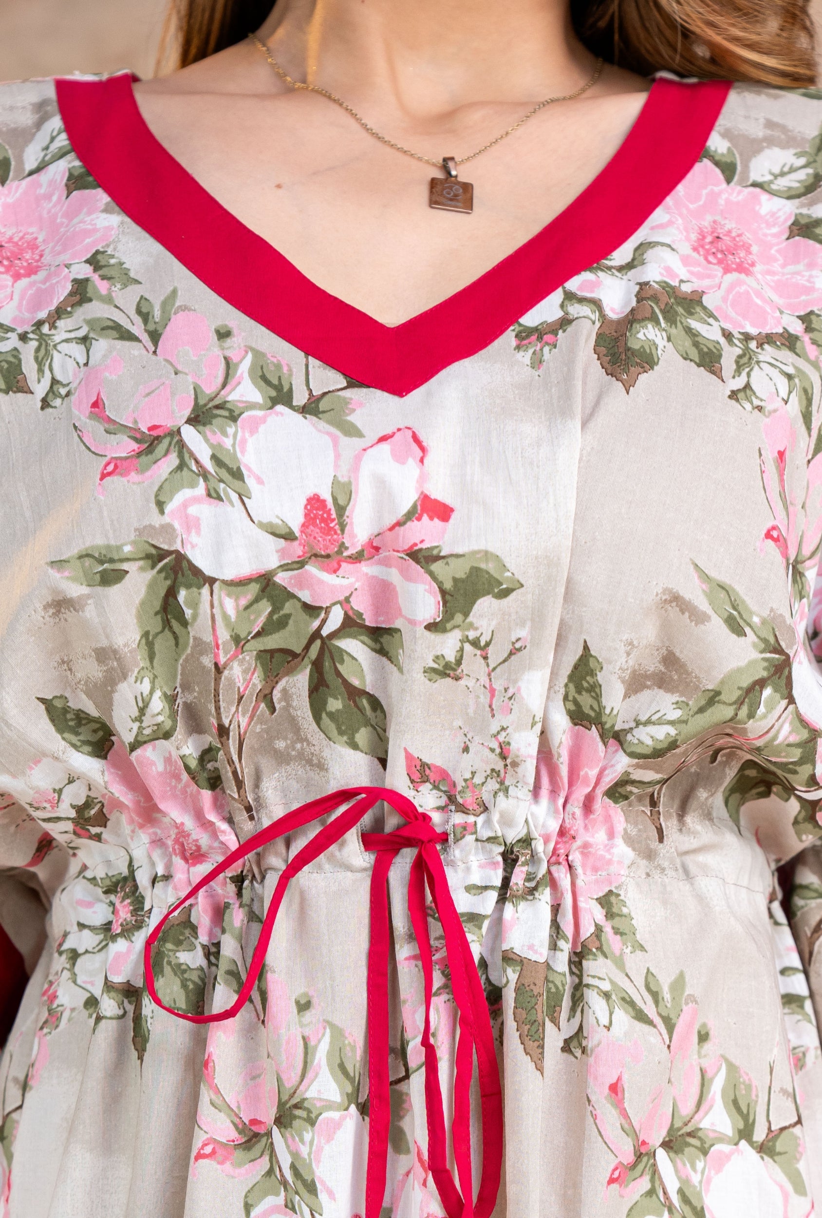 Blossom Flower Grey Loungewear Cotton Kaftan