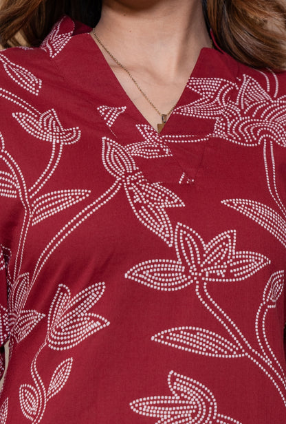 Heritage Dot Maroon Printed Cotton Co-ords Set