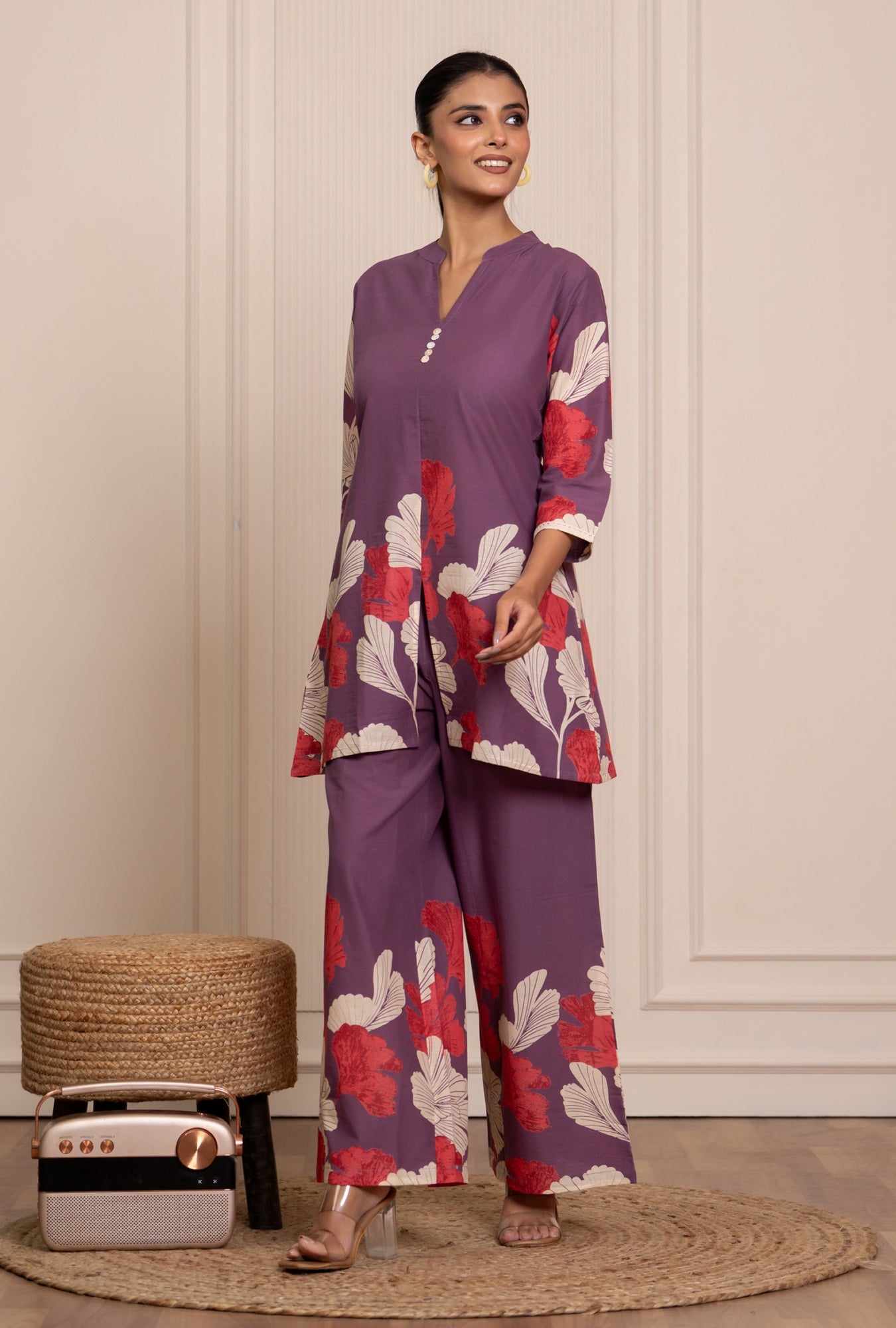 Flora Mist Purple Printed Cotton Co-ords Set