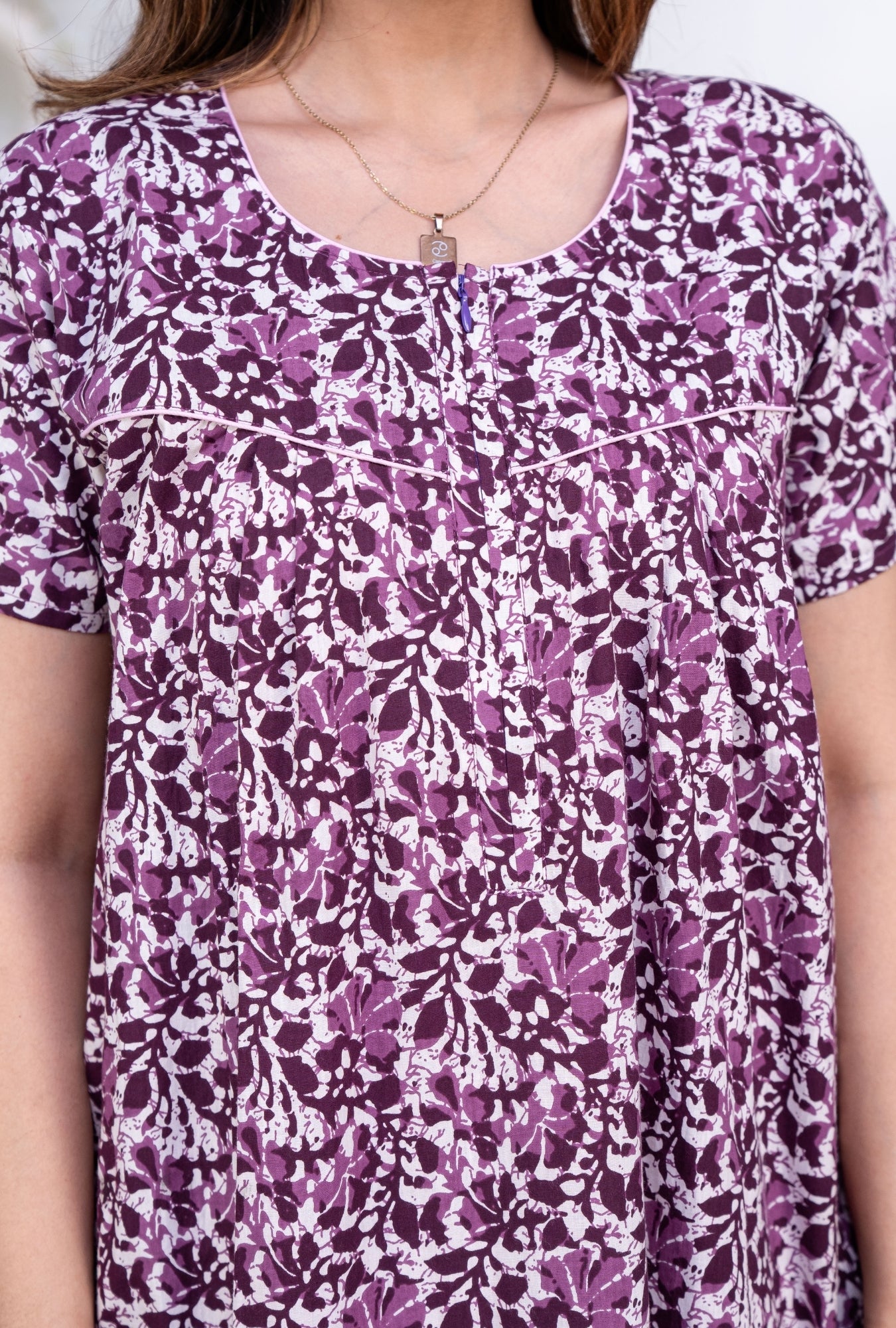 Batik Flower Purple Cotton Printed Nightwear Gowns