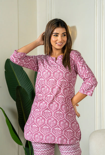 Flora Nook Wineberry Cotton Loungewear set