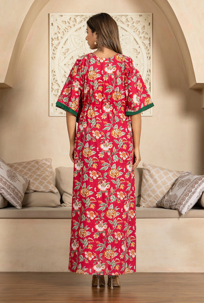 Sapphire Pink Printed Cotton Loungewear Kaftan