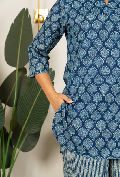 Indigo Ajrakh Buta Blue Cotton Loungewear set