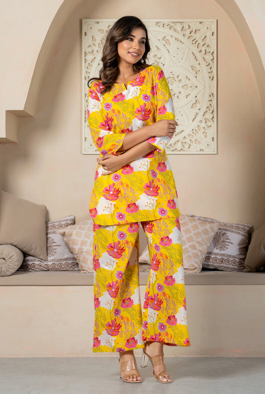 Golden Glow Yellow Cotton Loungewear Set