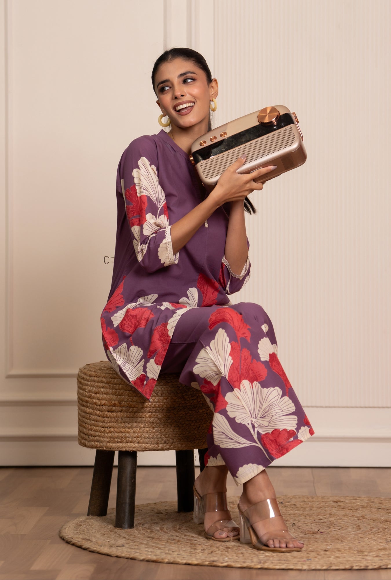 Flora Mist Purple Printed Cotton Co-ords Set