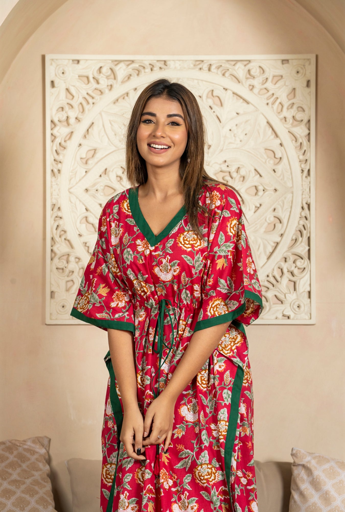 Sapphire Pink Printed Cotton Loungewear Kaftan