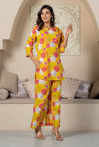 Golden Glow Yellow Cotton Loungewear Set