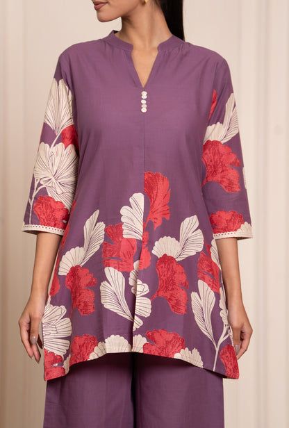 Flora Mist Purple Printed Cotton Co-ords Set