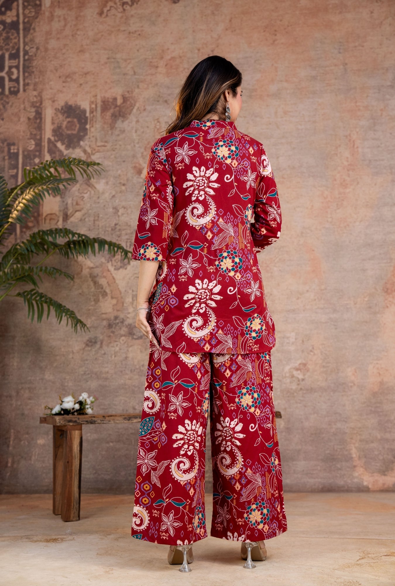Folk Legends Maroon Printed Cotton Co-ords Set