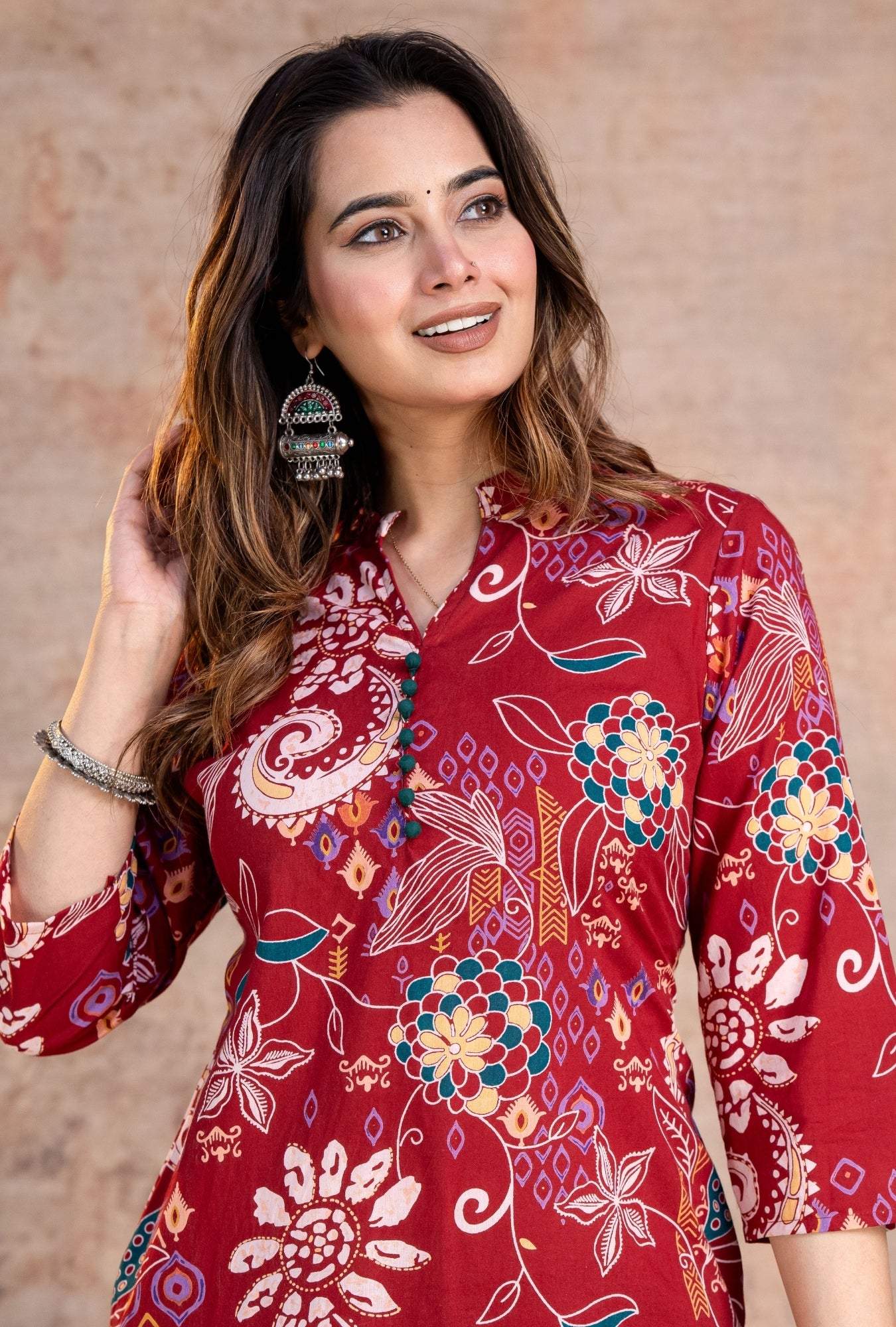 Folk Legends Maroon Printed Cotton Co-ords Set