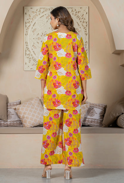 Golden Glow Yellow Cotton Loungewear Set