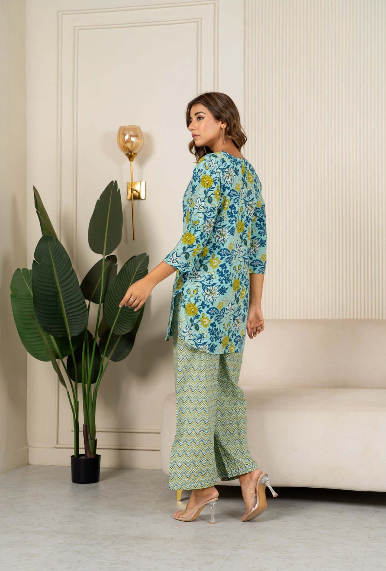 Wildflower Print Sea Green Cotton Loungewear set