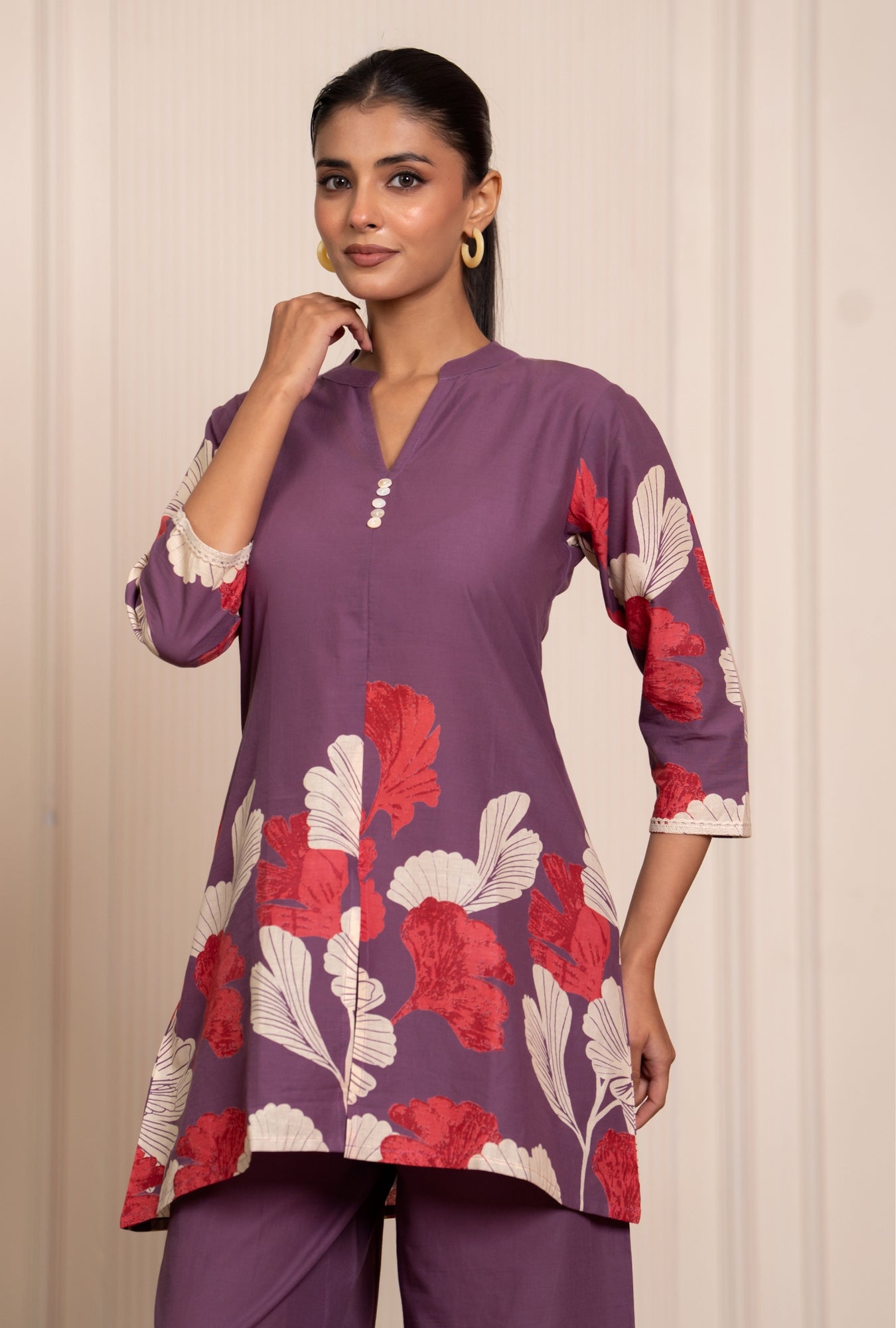 Flora Mist Purple Printed Cotton Co-ords Set