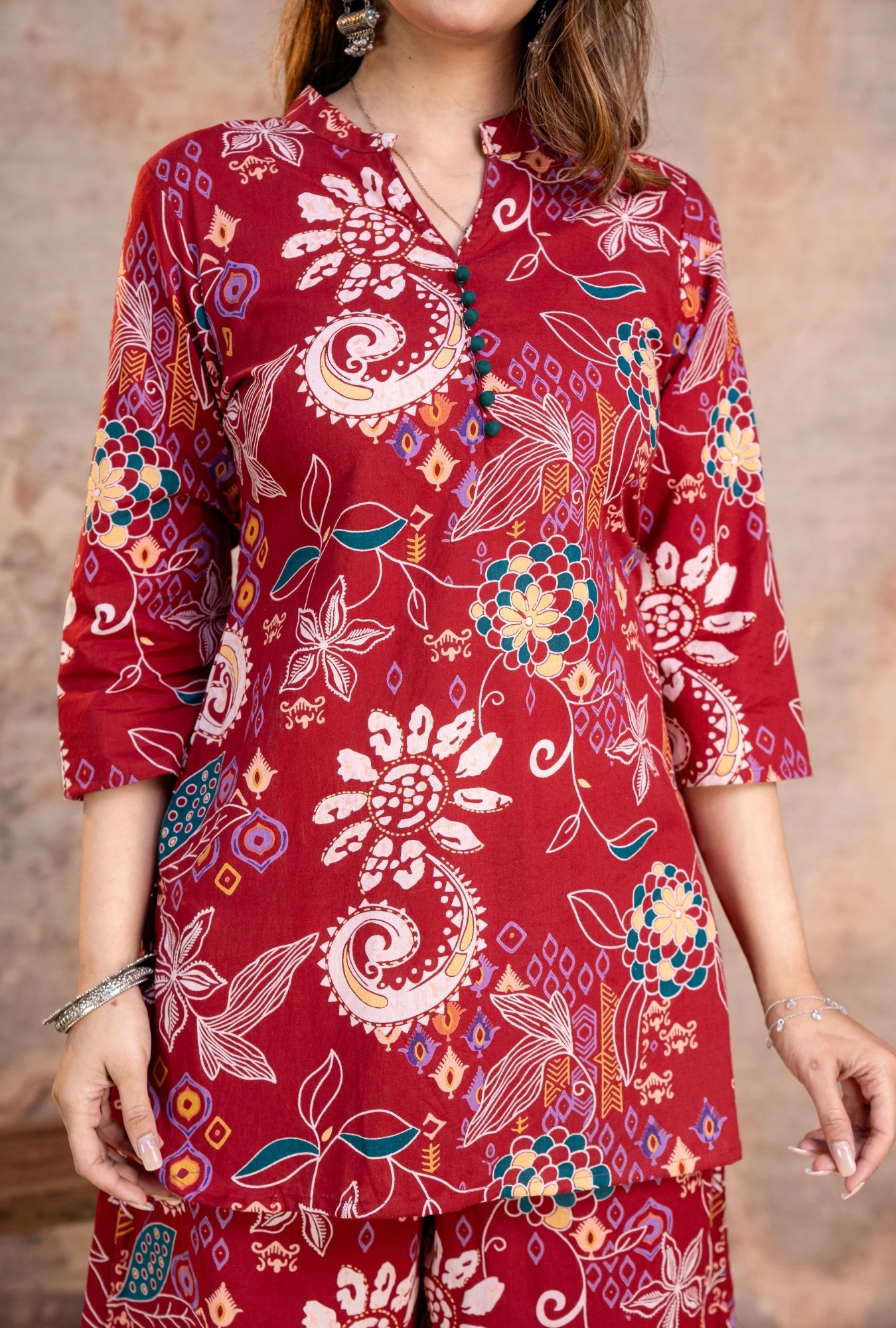 Folk Legends Maroon Printed Cotton Co-ords Set