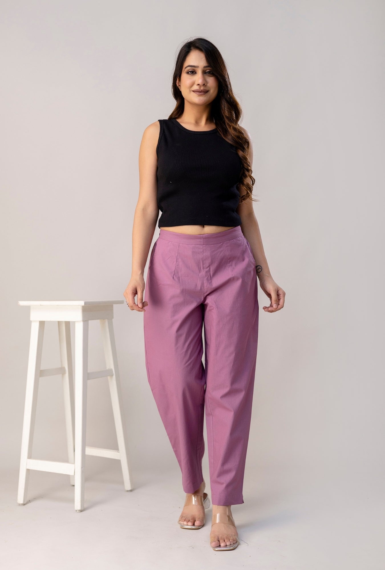 Velvet Purple Everyday Comfort Cotton Pants