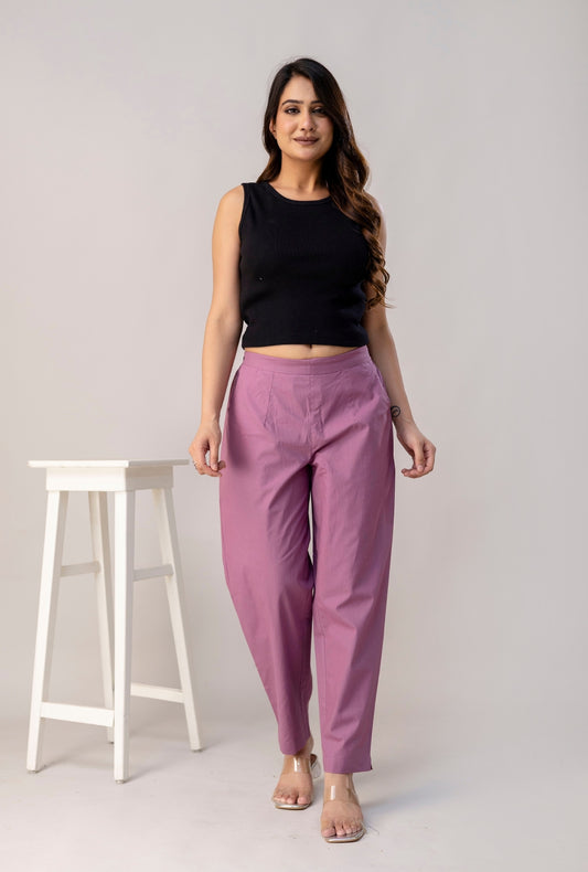 Velvet Purple Everyday Comfort Cotton Pants