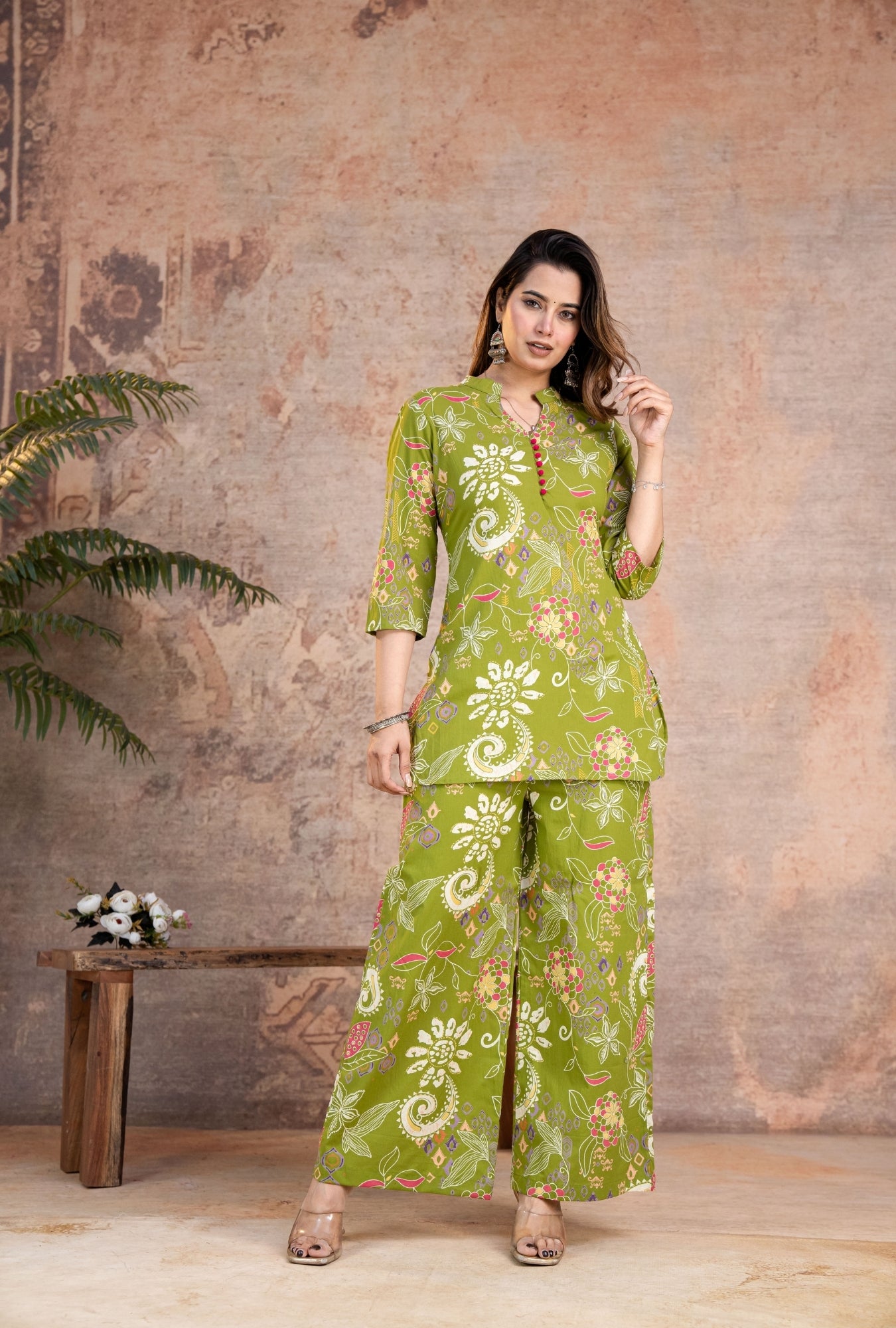 Folk Legends Mehandi Printed Cotton Co-ords Set