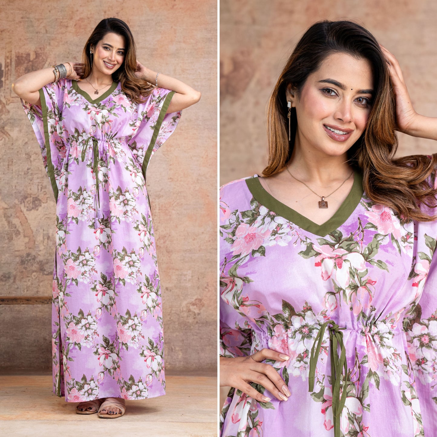 Blossom Flower Purple Loungewear Cotton Kaftan