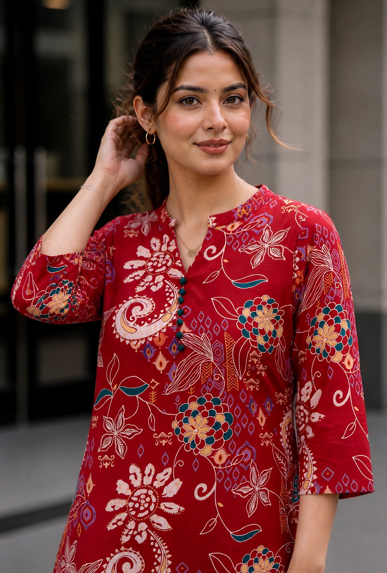 Folk Legends Maroon Printed Cotton Co-ords Set