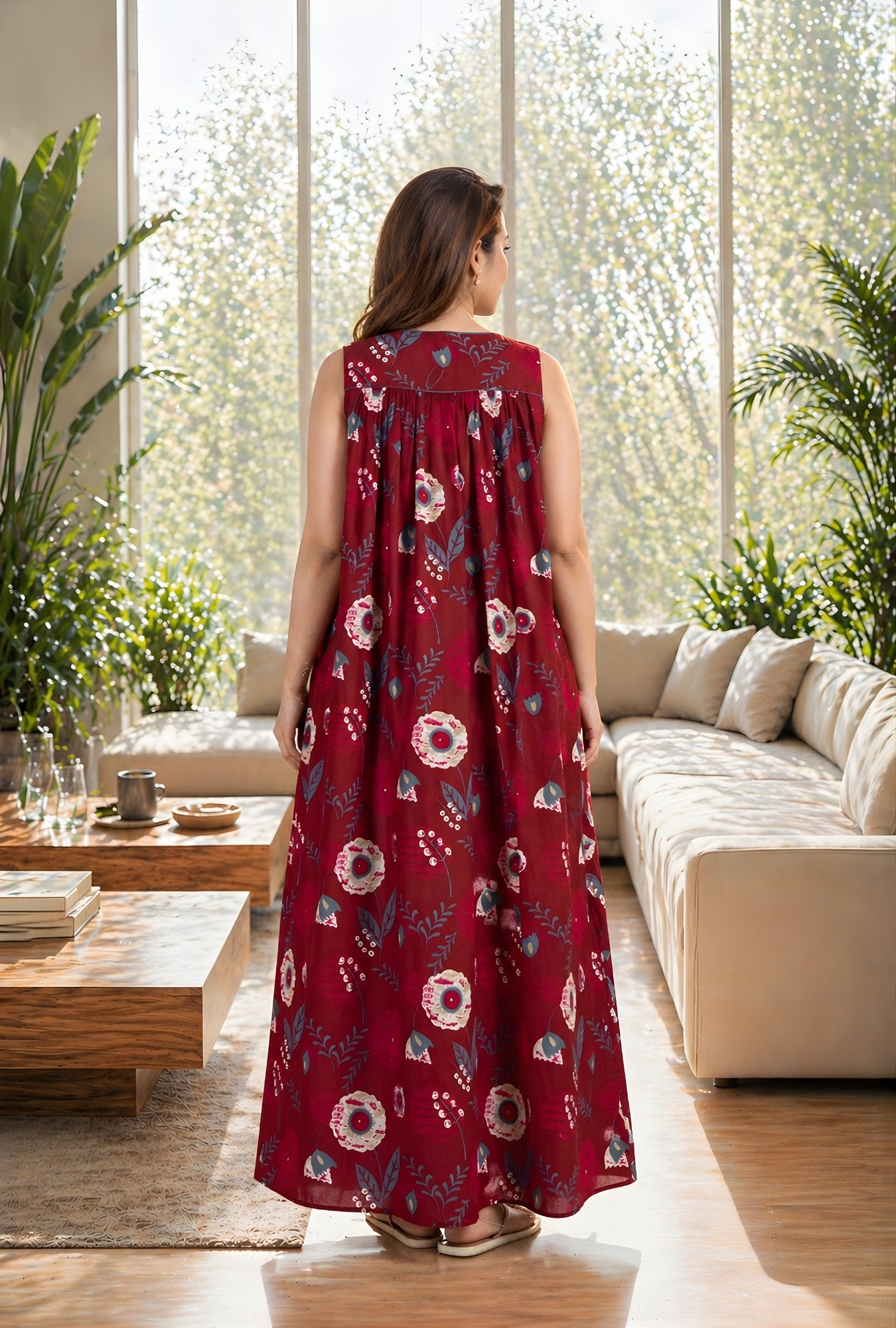 Ruby Petal Maroon Cotton Night Gown