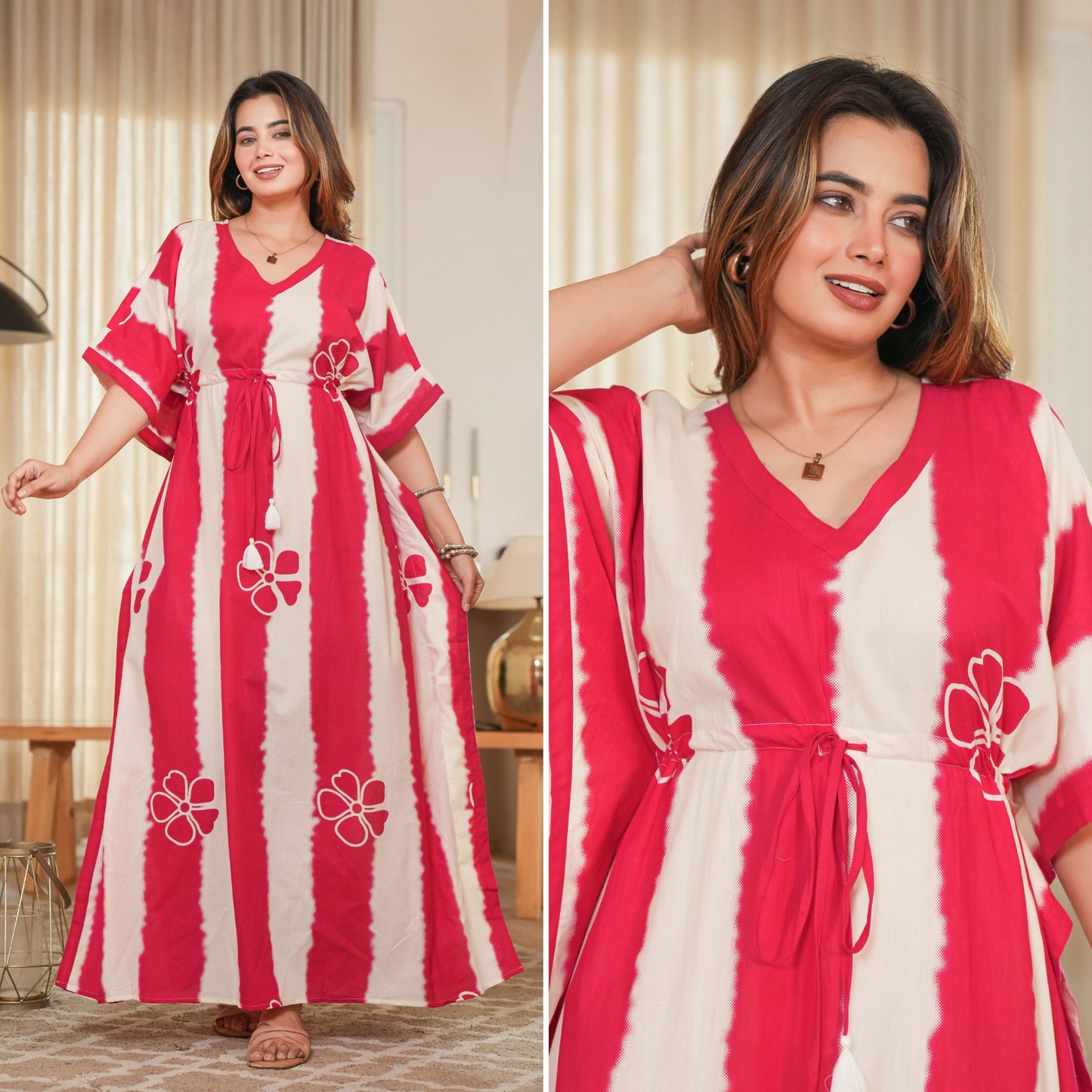 Dream Tie Dye Pink Loungewear Cotton Kaftan