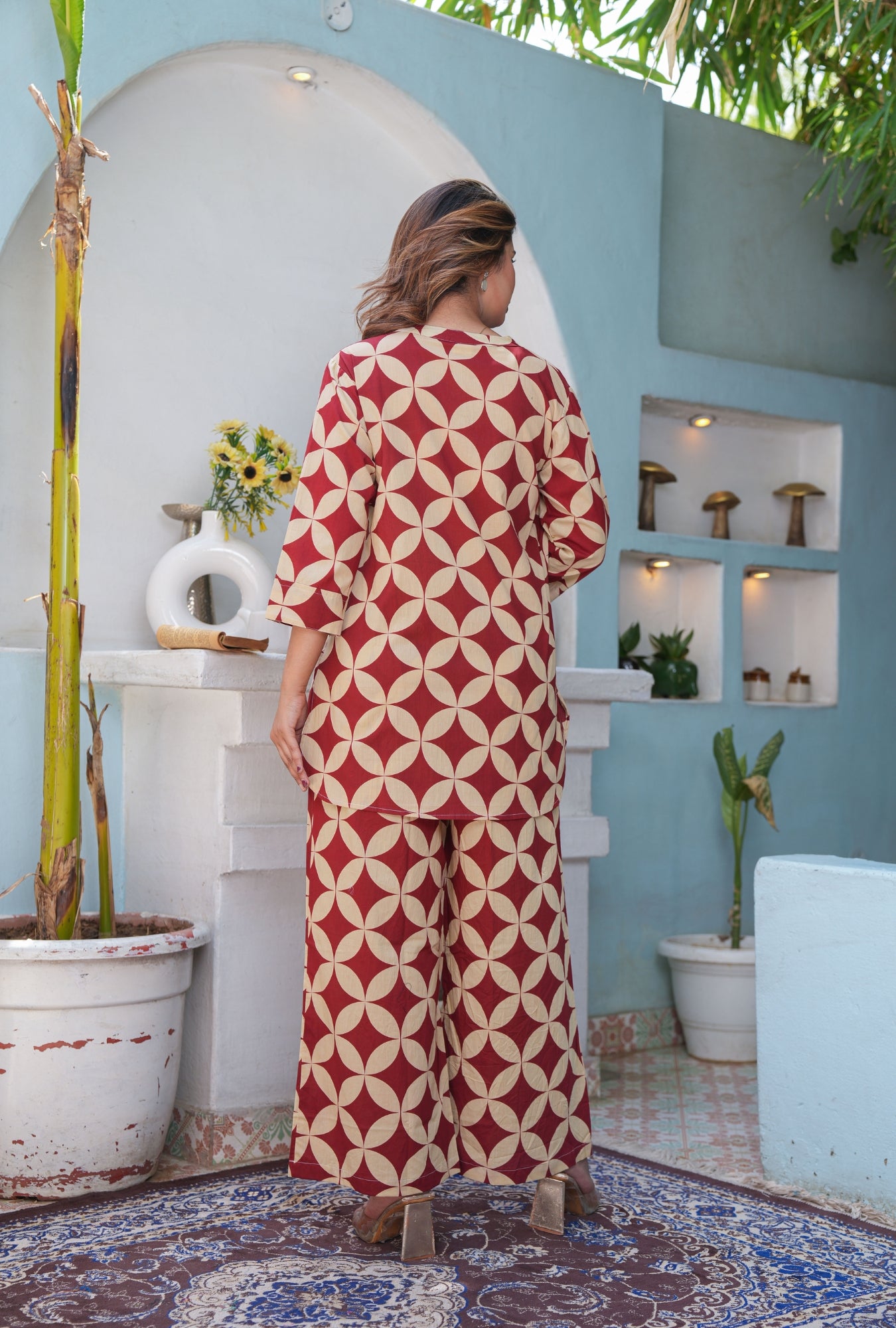 Cubika Maroon Printed Cotton Co-ords Set