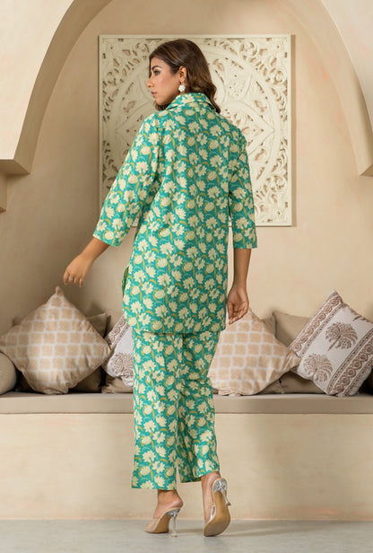 Tulip Sea Green Cotton Loungewear Co-ords Set