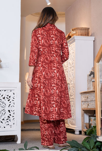 Rustic Petals Red Printed Cotton Co-ords Set