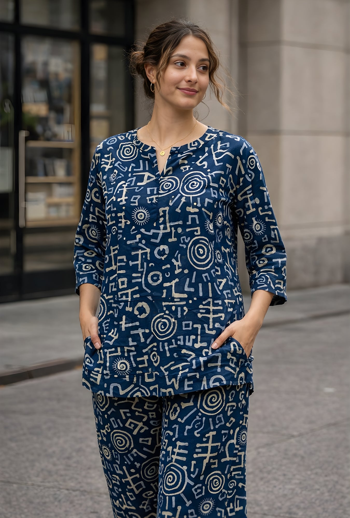 Indigo Tribal Blue Cotton Co-ord Set