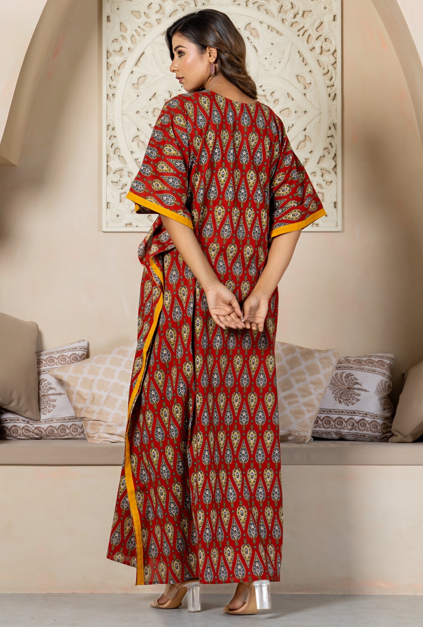 Jaipur Heritage Kairy Red Cotton Loungewear Kaftan