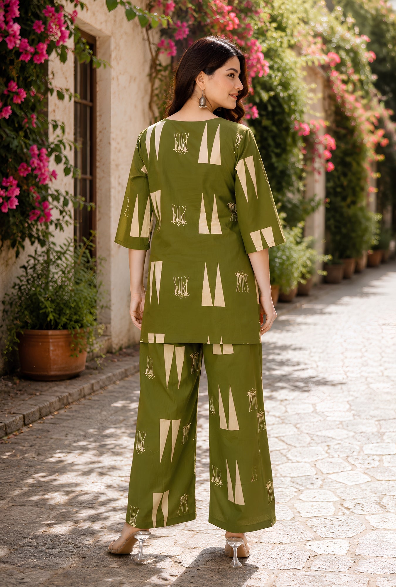 Abstract Aura Olive Printed Cotton Co-ords Set
