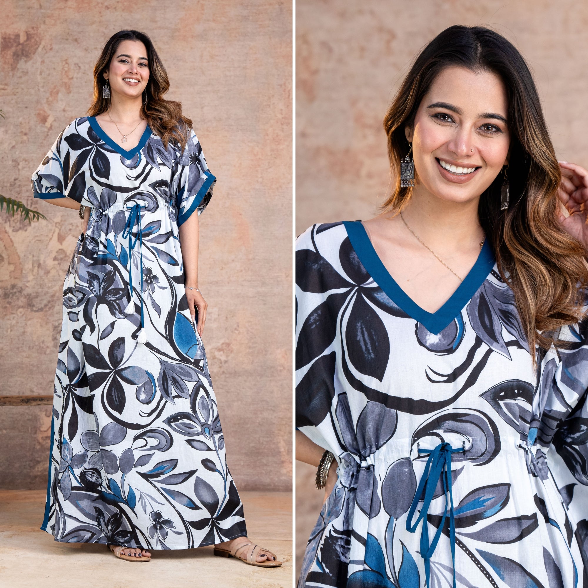 Regalia Black Grey Loungewear Cotton Kaftan